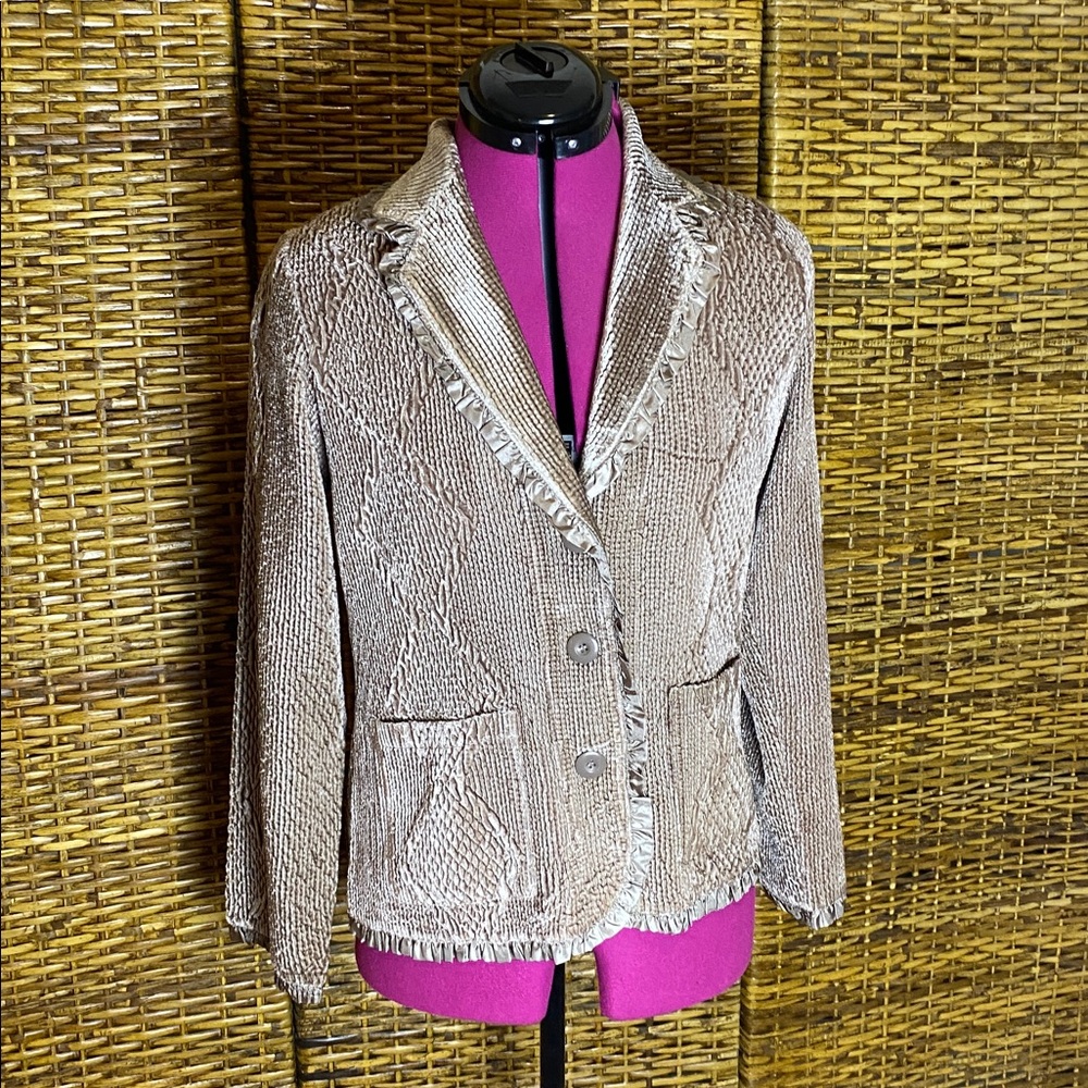 EUC Sara Isabella petite taupe gray tan textured velour jacket blazer PL